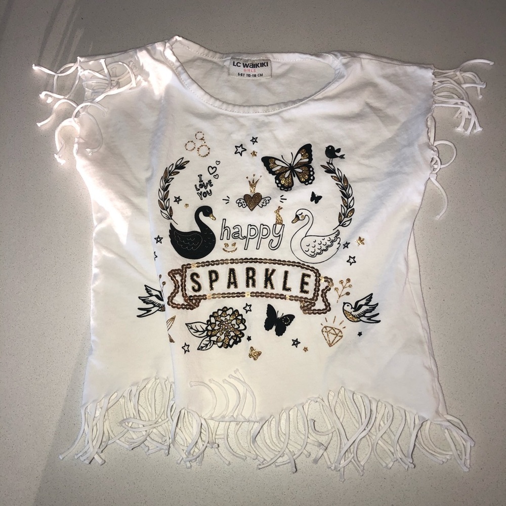 Lc Waikiki White Fringe Girls 5-6 Years Shirt Top